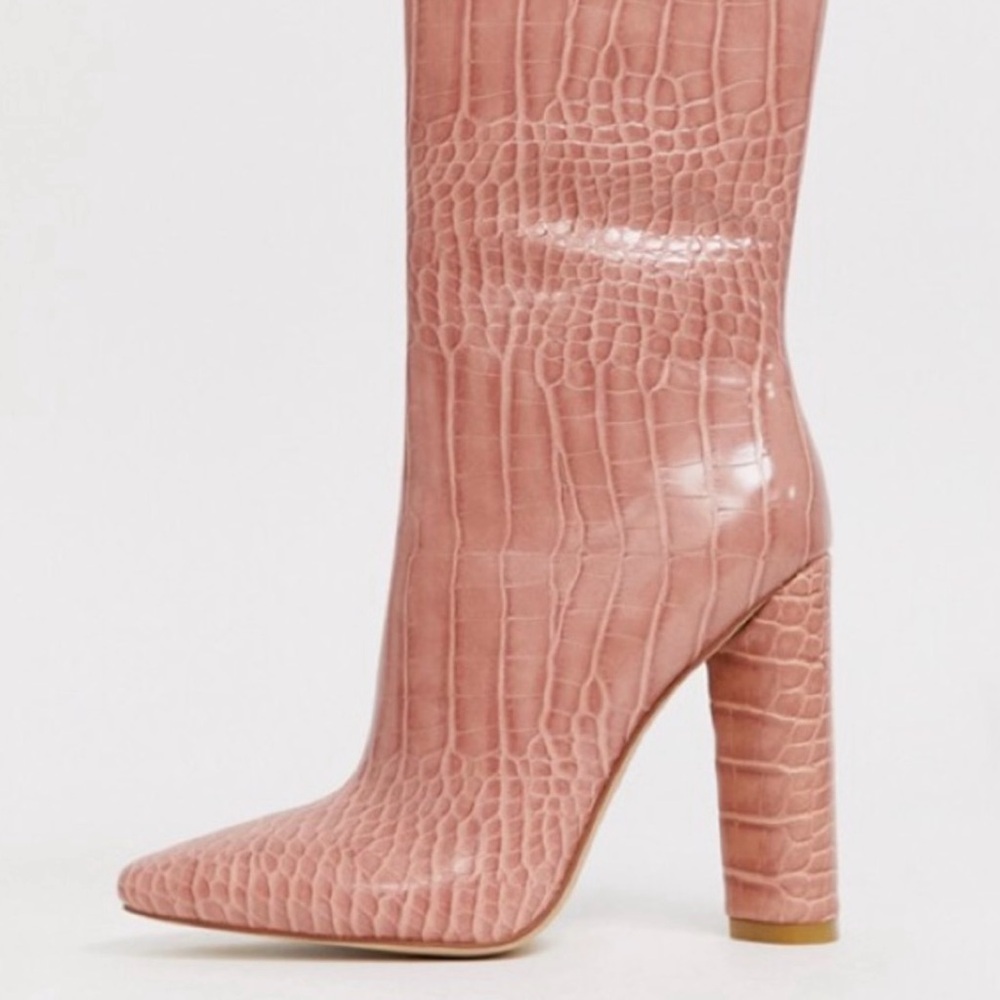 SIMMI pink Crocodile Embossed blocked Healed Calf Height Boots size 7 - Picture 6 of 14